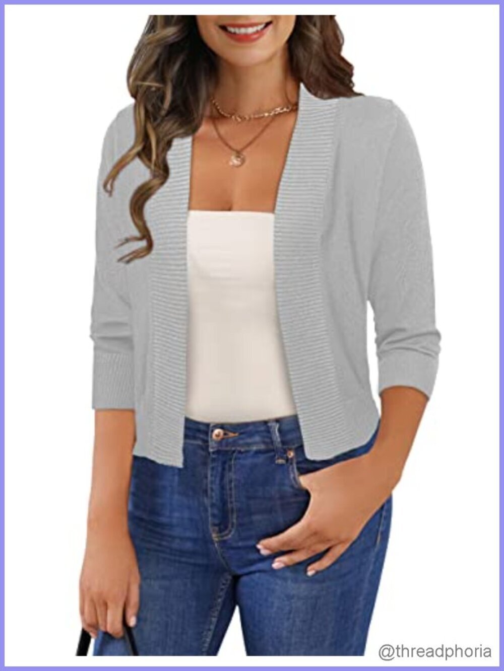 3/4 Sleeve Cropped Cardigan Sweater Open Front Bolero Shrugs S-XL